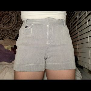 Navy blue and white striped shorts